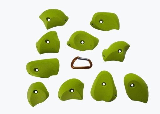 Top view of 10 Medium station jugs climbing holds produced and sold by EP Climbing walls